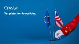  Presentation with political - Presentation theme with sabotage - two flags and hand background and a gray colored foreground