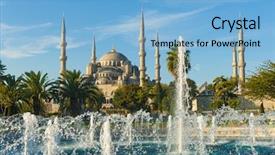  Presentation with istanbul - Theme having europe cities - blue mosque and fountains background and a light blue colored foreground