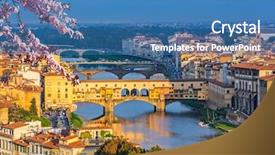  Presentation with cable stayed bridge over river - Presentation design having europe cities - ponte vecchio over arno river background and a teal colored foreground