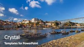  Presentation with view of the old port - PPT layouts having europe cities - porto old town in portugal background and a  colored foreground