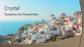  Presentation with santorini - Audience pleasing presentation theme consisting of europe cities - view on oia in santorini backdrop and a  colored foreground