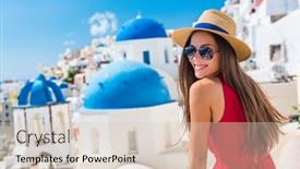  Presentation with church blue - Colorful presentation theme enhanced with europe-greece-santorini-travel-vacation backdrop and a lemonade colored foreground