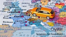  Presentation with europe - PPT layouts consisting of europe map and car toy background and a light blue colored foreground
