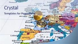  Presentation with compass map - Slides with europe map and compass - travel background and a sky blue colored foreground