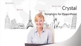  Presentation with old map aged world vintage - Slide set consisting of europe maps - beautiful young businesswoman with world background and a white colored foreground