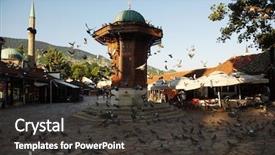  Presentation with bosnia - Colorful PPT theme enhanced with europe old city center backdrop and a dark gray colored foreground