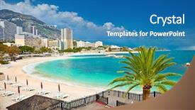  Presentation with beautiful skin and beach - Slide set featuring europe palace france - beautiful monte carlo beaches monaco background and a teal colored foreground