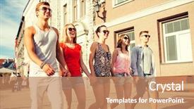  Presentation with city people walking - Cool new PPT theme with europe travel - friendship leisure summer gesturer backdrop and a coral colored foreground