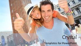  Presentation with man riding big bike motor - Cool new slides with europe travel - man giving piggyback ride backdrop and a  colored foreground