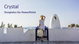  Presentation with ancient map of greece - Cool new slides with europe travel - woman on holidays in santorini backdrop and a sky blue colored foreground