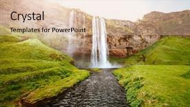  Presentation with iceland location famous place kirkjufellsfoss - Presentation theme with europe unique place on earth background and a lemonade colored foreground