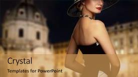 Presentation with city night - Colorful PPT layouts enhanced with european archirtecture - retro woman against night city backdrop and a gold colored foreground