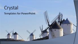  Presentation with seafood paella from spain recipe - Beautiful presentation theme featuring european archirtecture - windmills in consuegra toledo castilla backdrop and a light blue colored foreground