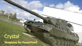  Presentation with battle field - Presentation design having european-built main battle tank background and a tawny brown colored foreground