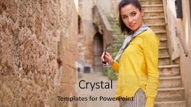  Presentation with old mines - Presentation theme having european cities - attractive woman tourist with hat background and a  colored foreground