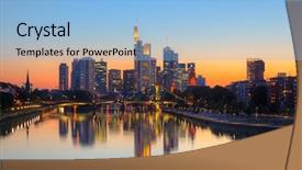  Presentation with dusk - Presentation theme enhanced with european cities - frankfurt am main at dusk background and a light blue colored foreground