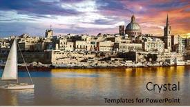  Presentation with panoramic - Amazing presentation theme having european cities - panoramic view of valetta backdrop and a coral colored foreground