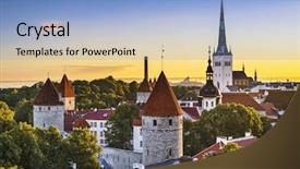  Presentation with city - Presentation design featuring european cities - tallinn estonia old city view background and a light blue colored foreground