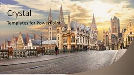  Presentation with medieval - Audience pleasing slide deck consisting of european countries - beautiful medieval ghent over sunset backdrop and a soft green colored foreground