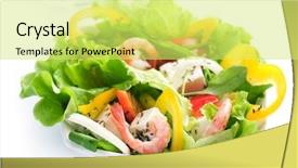  Presentation with shrimps - Colorful slides enhanced with european cuisine - healthy salad with shrimps backdrop and a yellow colored foreground