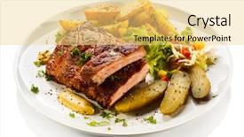 Presentation with ribs - Slide set featuring european cuisine - tasty grilled ribs with vegetables background and a yellow colored foreground