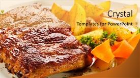 Presentation with ribs - Slide set consisting of european cuisine - tasty grilled ribs with vegetables background and a yellow colored foreground