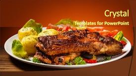 Presentation with ribs - Slide set enhanced with european cuisine - tasty grilled ribs with vegetables background and a tawny brown colored foreground