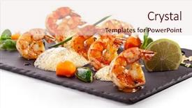  Presentation with tiger - Slide deck enhanced with european cuisine - tiger prawns dish background and a lemonade colored foreground