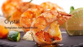  Presentation with tiger - Presentation design featuring european cuisine - tiger prawns dish background and a gold colored foreground