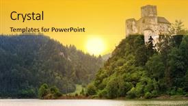  Presentation with medieval - Colorful theme enhanced with european culture - medieval niedzica castle at czorsztyn backdrop and a yellow colored foreground