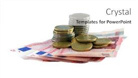  Presentation with european currency - Colorful presentation theme enhanced with european currency european money with banknotes and coins over white background backdrop and a white colored foreground