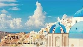  Presentation with panoramic - Amazing theme having european destination greek island horizon backdrop and a coral colored foreground