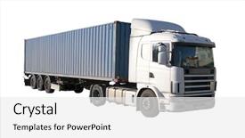  Presentation with cargo ship big container - Presentation having european flatbed 18-wheeler background and a white colored foreground