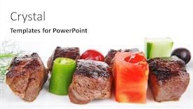  Presentation with meat food - Presentation with european food roast beef meat goulash over white plate isolated on white background with vegetables background and a white colored foreground