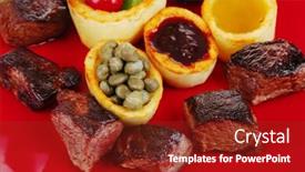  Presentation with roast beef - Colorful PPT theme enhanced with european-food-roast-beef-meat backdrop and a tawny brown colored foreground