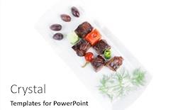  Presentation with meat food - PPT theme consisting of european food roast beef meat goulash over white plate isolated on white background with tomatoes and dill background and a white colored foreground