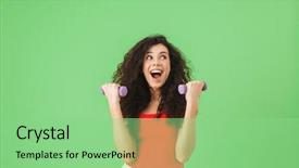  Presentation with lifting weights - PPT theme enhanced with european girl 20s wearing summer background and a seafoam green colored foreground