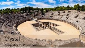 Presentation with amphitheater - PPT layouts featuring european imperalism - roman amphitheater ruin italica province background and a coral colored foreground