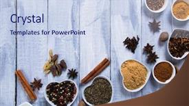  Presentation with spices - PPT theme having european mediterranean and international cuisine background and a sky blue colored foreground