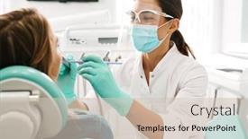  Presentation with working woman - Colorful PPT theme enhanced with european-mid-pleased-dentist-woman backdrop and a soft green colored foreground
