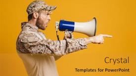  Presentation with military - Slide set consisting of european-military-man-wearing-uniform background and a  colored foreground