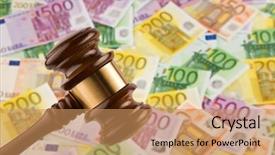  Presentation with court gavel - Beautiful presentation design featuring european money and gavel backdrop and a  colored foreground