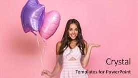  Presentation with pop art pink hair - Colorful PPT theme enhanced with european star - portrait of charming brunette girl backdrop and a lemonade colored foreground