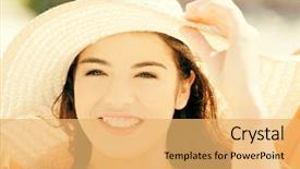  Presentation with summer - Presentation enhanced with european travel - attractive cheerful summer woman portrait background and a  colored foreground