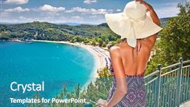  Presentation with beautiful skin and beach - Slides consisting of european travel - beautiful woman looking on valtos background and a teal colored foreground