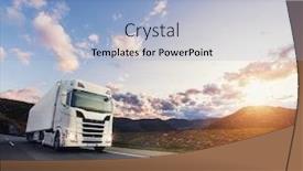  Presentation with cargo transportation - PPT theme having european truck vehicle on motorway with dramatic sunset light cargo transportation and supply theme background and a light blue colored foreground