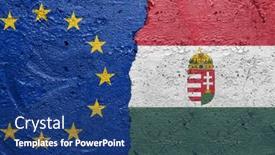  Presentation with concrete cracked - Presentation enhanced with european-union-and-hungary-flags background and a ocean colored foreground
