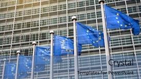  Presentation with brussels - Presentation theme enhanced with european union flags in front background and a teal colored foreground