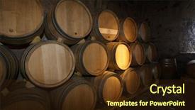  Presentation with wine barrel - Presentation design having european wine barrels in underground background and a wine colored foreground