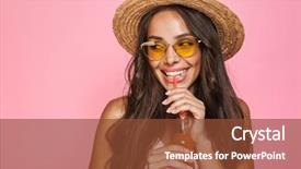  Presentation with drinking glass - Cool new theme with european woman 20s wear backdrop and a tawny brown colored foreground